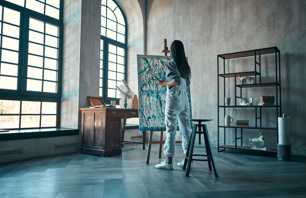 Beautiful,Asian,Female,Painter,In,Art,Studio.,Young,Talanted,Artist