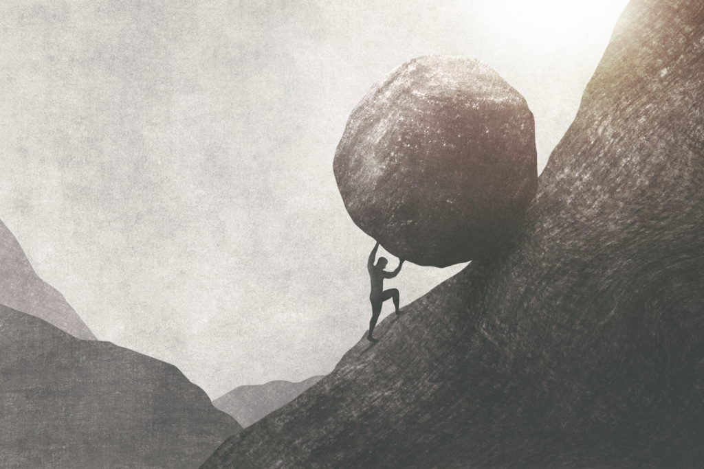 Illustration,Of,Strong,Man,Pushing,Big,Rock,Uphill,,Surreal,Concept