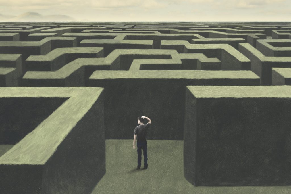 Illustration,Of,Man,Lost,In,A,Complex,Labyrinth,,Surreal,Abstract